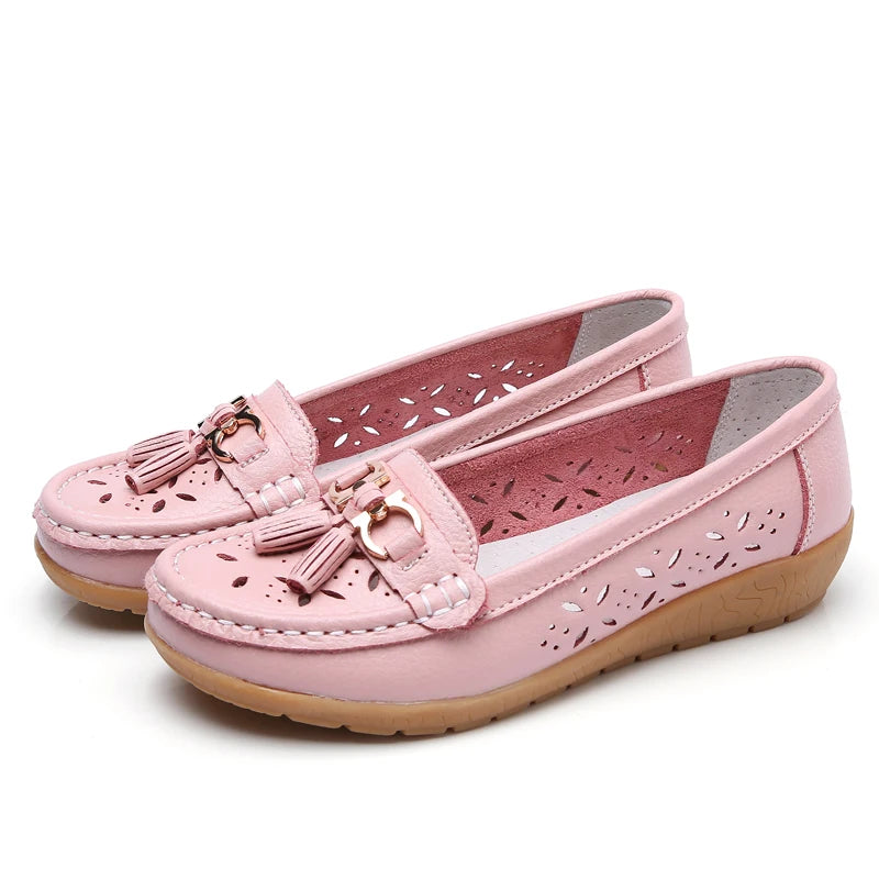 Women's Genuine Leather Loafers Flat Comfort Slip-On Moccasins with Arch Support Wide Sizes EU 41-43 (US 10-12)