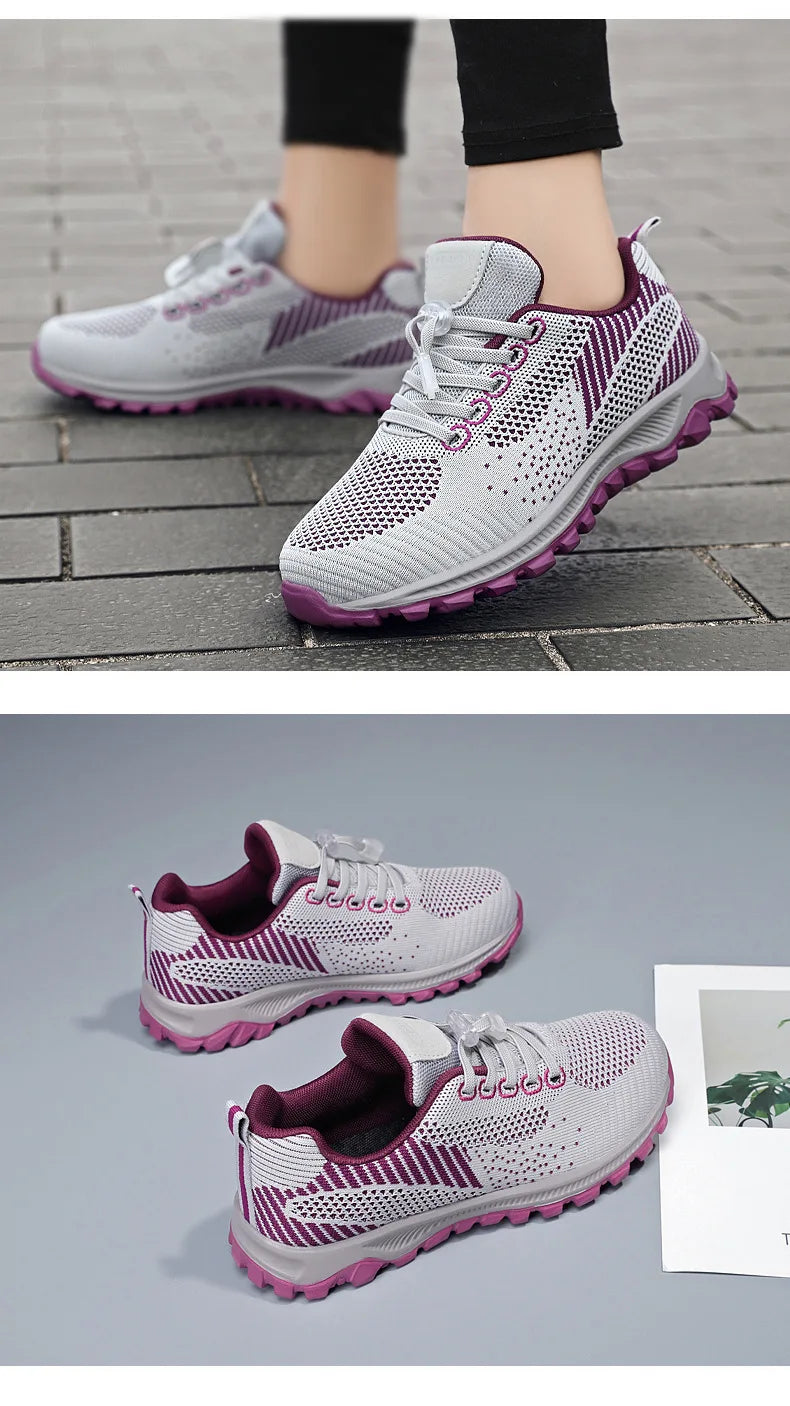 Women's Breathable Running Sneakers - Air Mesh Lace-Up Athletic Shoes - Lightweight Sport