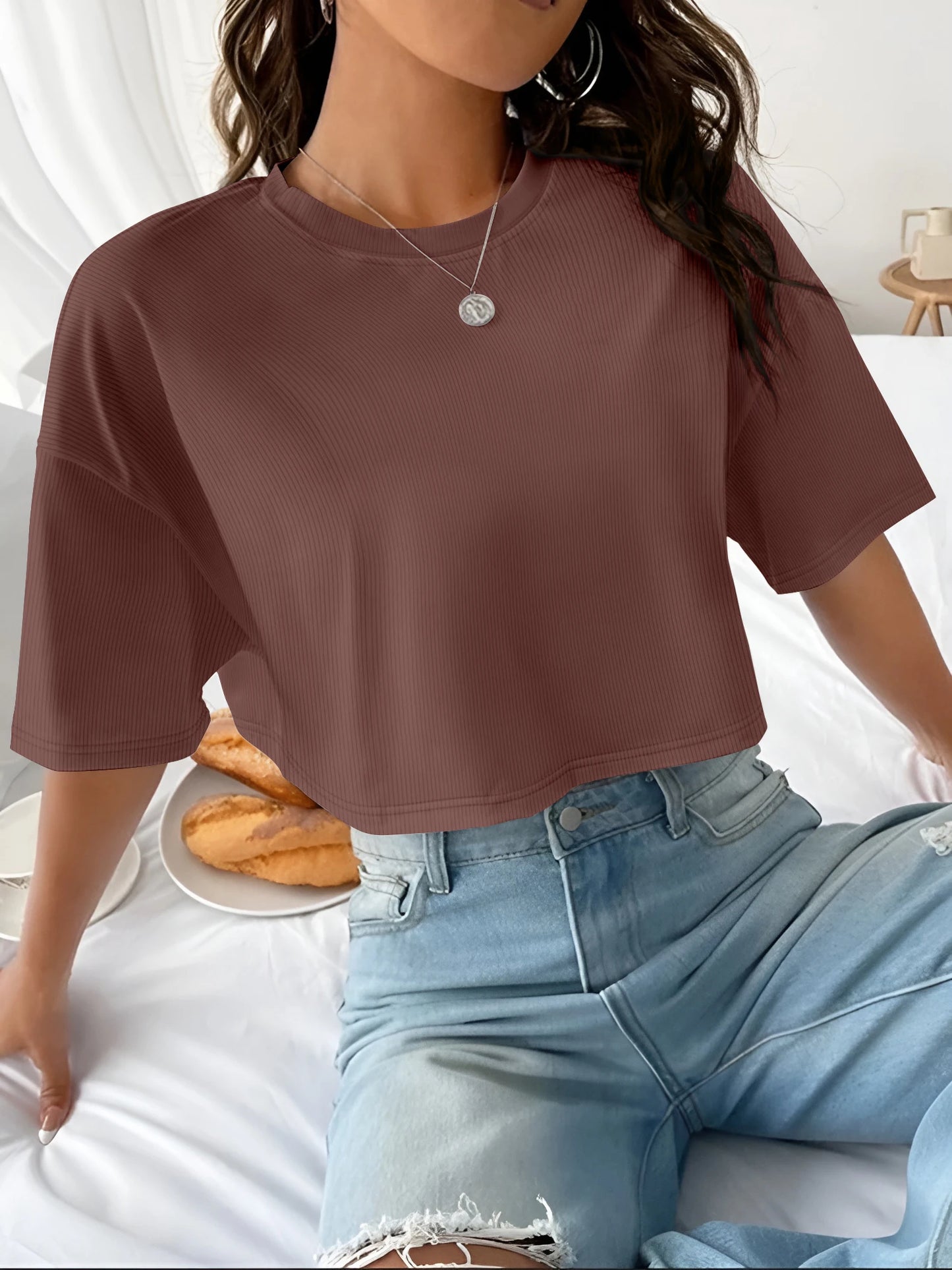 Women's Ribbed Crop Top | Short Sleeve Stretch Tee | Y2K Casual Summer Streetwear