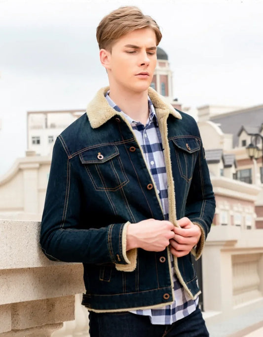 Men's Casual Padded Denim Jacket - Autumn & Winter Lapel Coat for Outdoor Adventures