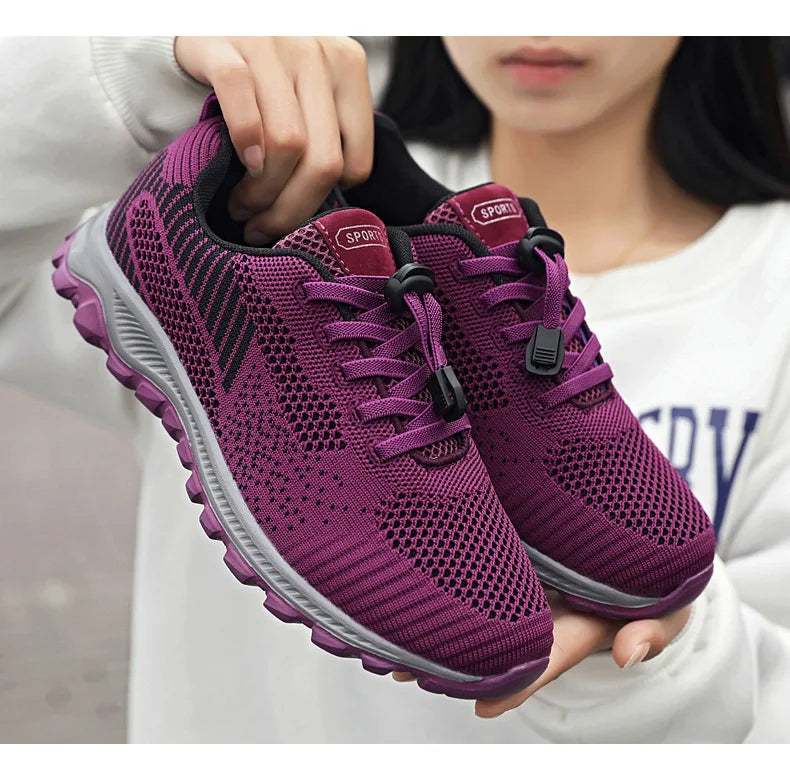 Women's Breathable Running Sneakers - Air Mesh Lace-Up Athletic Shoes - Lightweight Sport
