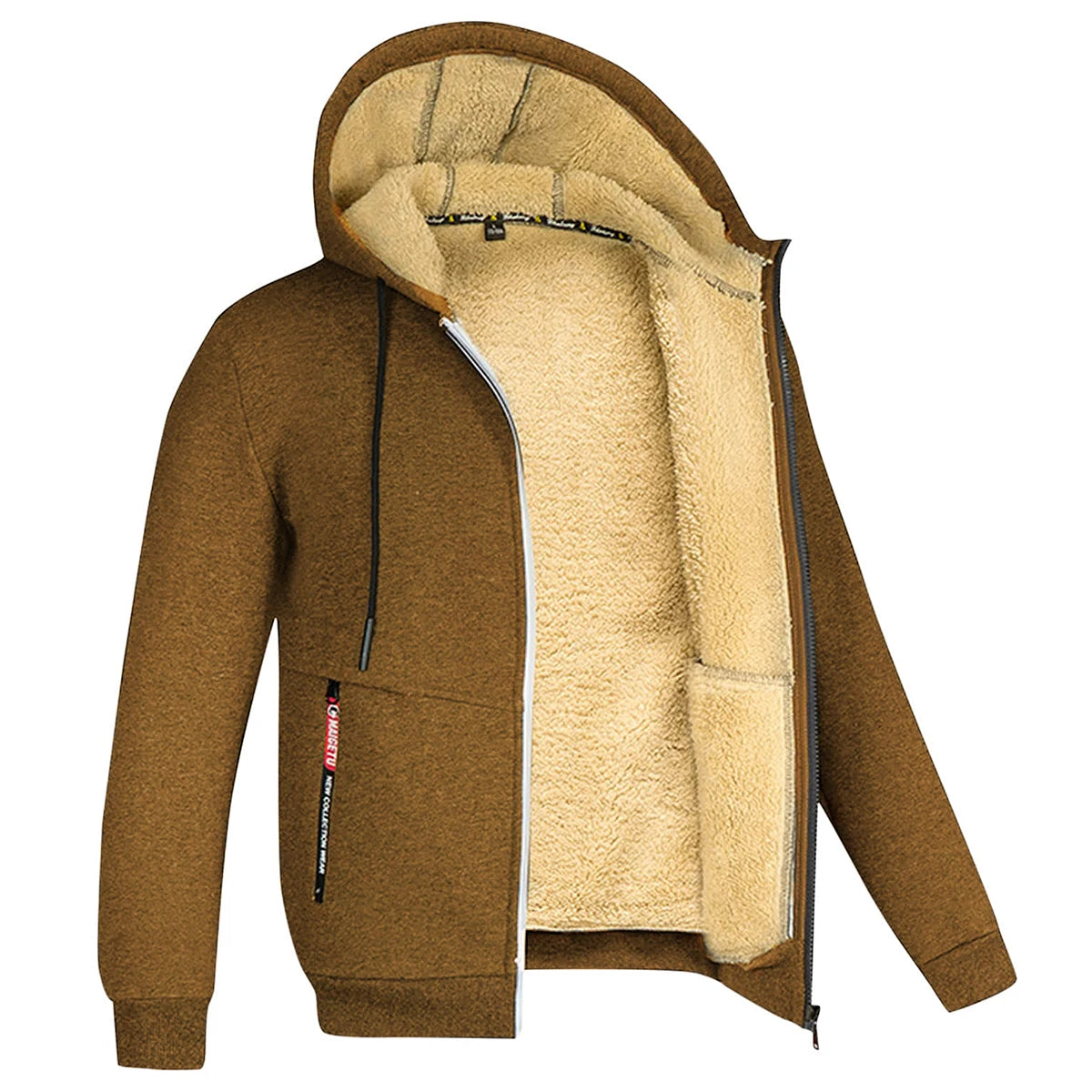 Men's Cashmere Plush Lined Sweatshirt Coat - Warm Zipper Lamb Wool Jacket with Front Pockets