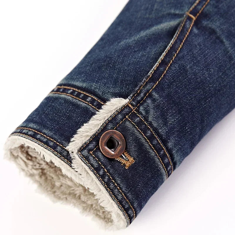 Men's Casual Padded Denim Jacket - Autumn & Winter Lapel Coat for Outdoor Adventures