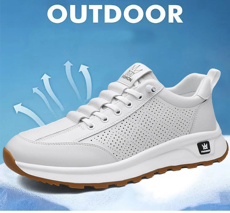 Men's Doefhom Genuine Cow Leather Sneakers — Lace-Up Casual Sport Shoes | Waterproof Outdoor Street Style Trainers for Spring & Autumn