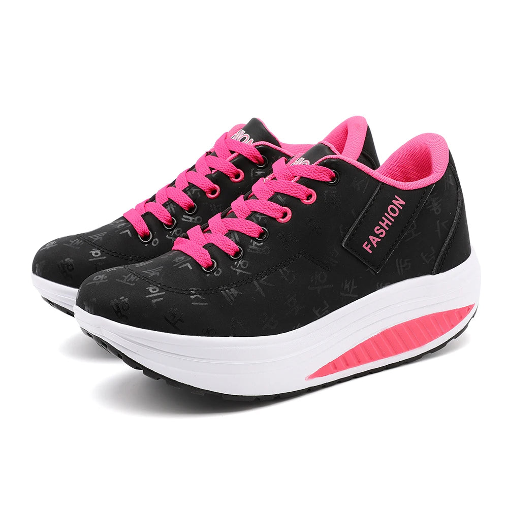 Women's LIZUXIE Wedge Platform Sneakers – Breathable Lace-Up Casual Shoes with Thick Sole & Elevated Comfort.