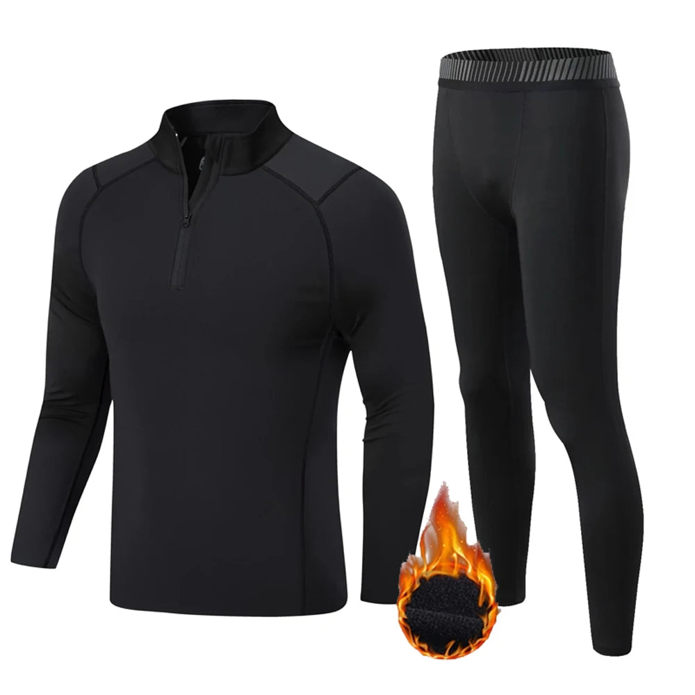Men's NoEnName_Null Winter Fleece Thermal Underwear Suit - Fitness Clothing Set with Long Shirt and Leggings, Warm Base Layer Compression Sportswear
