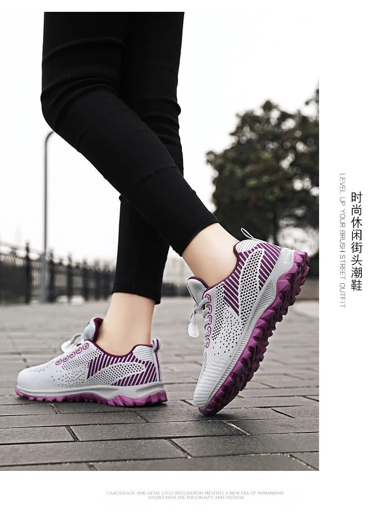 Women's Breathable Running Sneakers - Air Mesh Lace-Up Athletic Shoes - Lightweight Sport