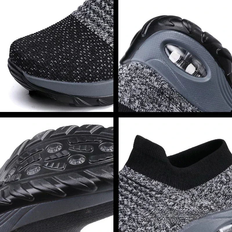 Women's Orthopedic Air Cushion Sneakers - Breathable Mesh Slip-On Platform Walking Shoes - Lightweight Non-Slip Tennis Shoes