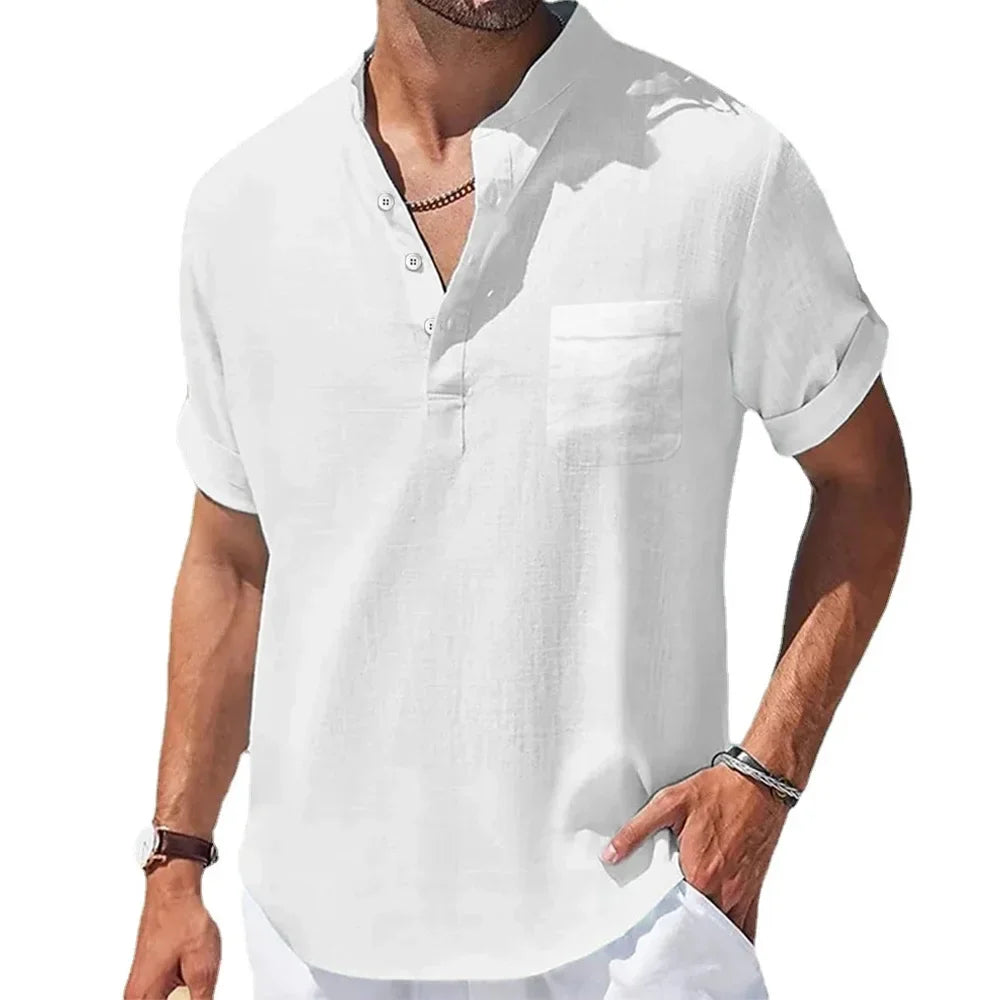 Men's Casual Henley Collar Shirt | Short Sleeve Cotton Linen Summer Top – FURCW