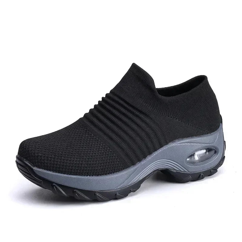 Women's Orthopedic Air Cushion Sneakers - Breathable Mesh Slip-On Platform Walking Shoes - Lightweight Non-Slip Tennis Shoes
