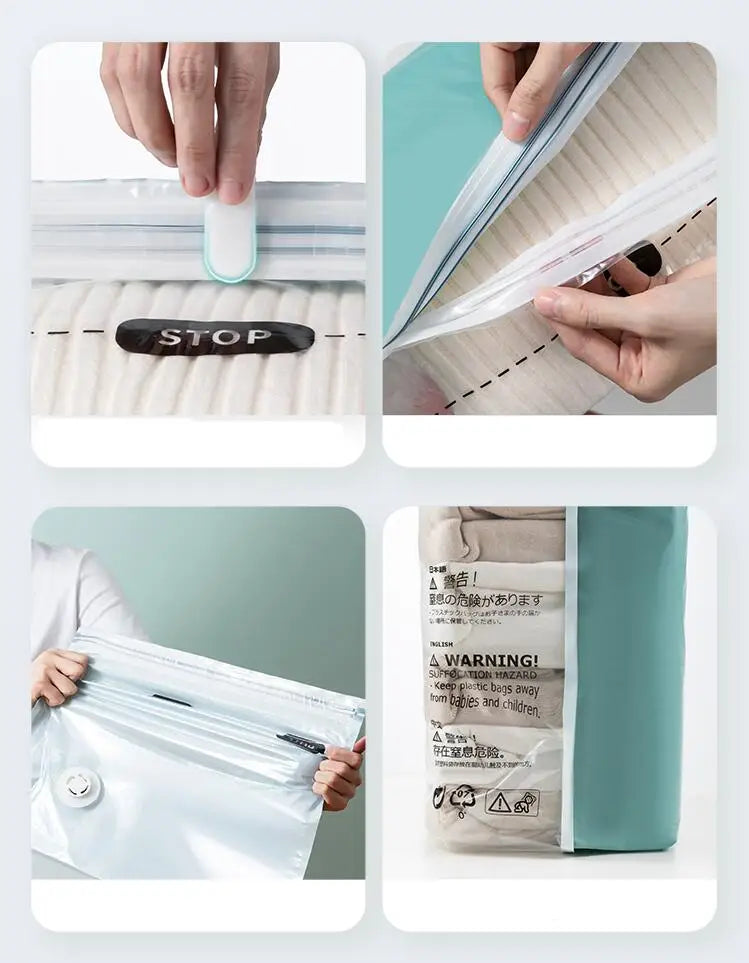 Vacuum Storage Bags for Clothes & Blankets – No-Pump Space-Saving Compression Bags (Travel & Home Organizer)