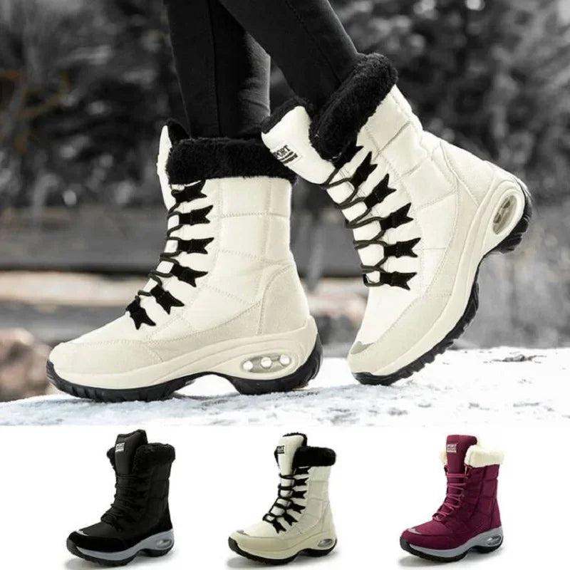 Women's Plush-Lined Waterproof Snow Boots - Platform Winter Hiking Ankle Boots