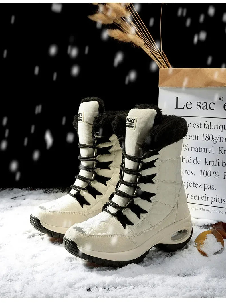 Women's Plush-Lined Waterproof Snow Boots - Platform Winter Hiking Ankle Boots