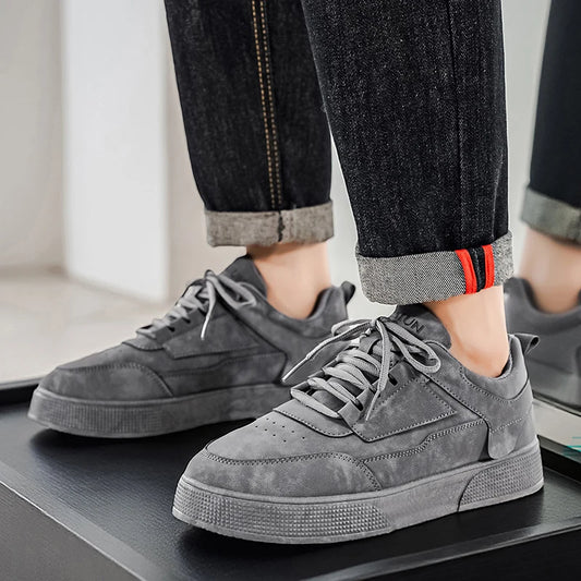 Men's Retro Skate Sneakers – Breathable Mesh Lining, Wear-Resistant Artificial Leather Lace-Up Shoes | White, Black & Grey | Spring/Autumn