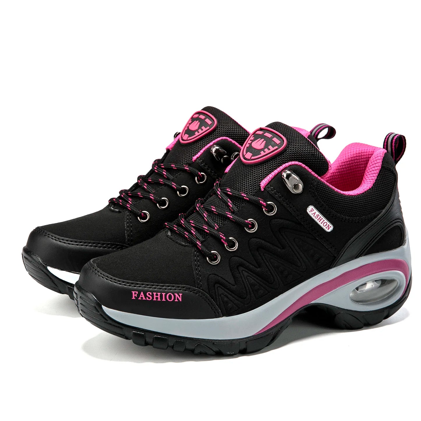 Women's Air Cushion Platform Sneakers - Waterproof Breathable Outdoor Athletic Shoes - Comfortable Lace-Up Hiking Sneakers