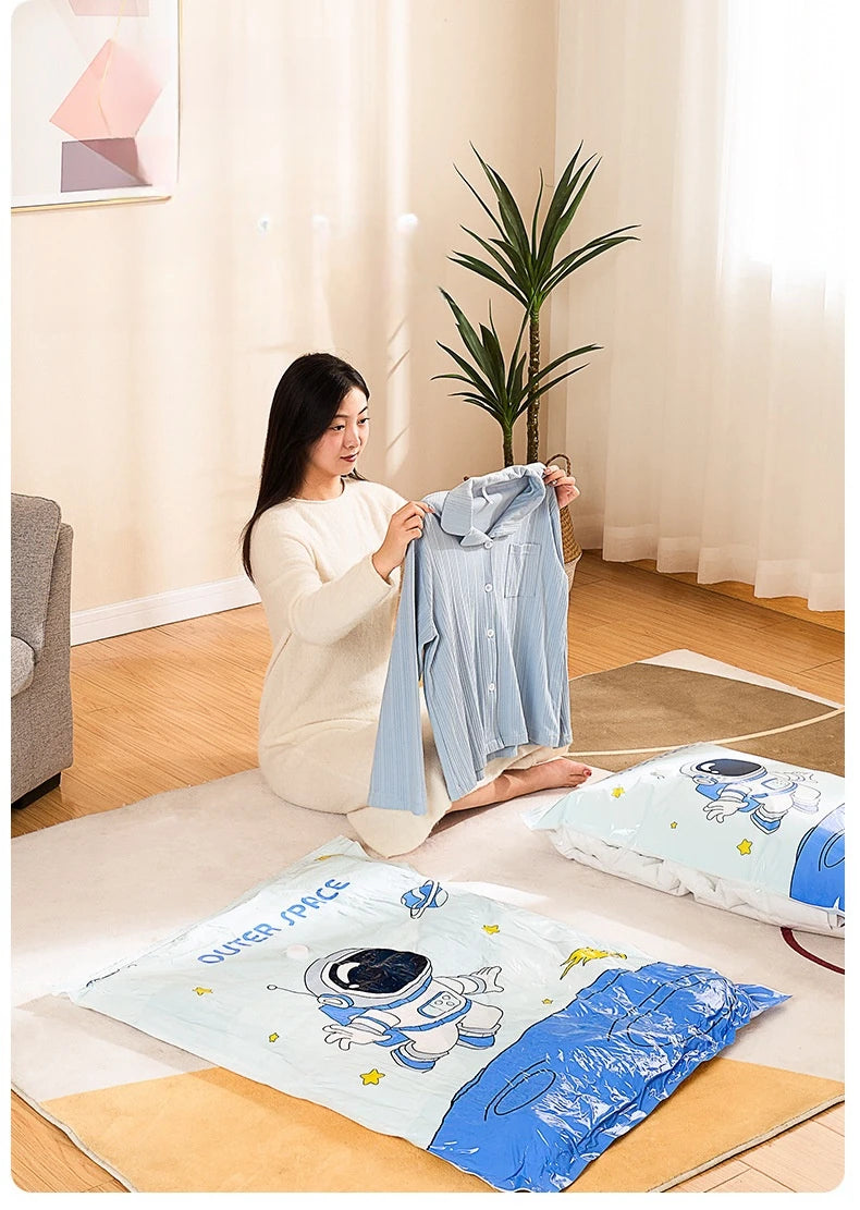 Reusable Vacuum Storage Bags for Clothes – No-Pump Compression Bags for Blankets, Bedding & Travel | Airtight Space Saver Organizer