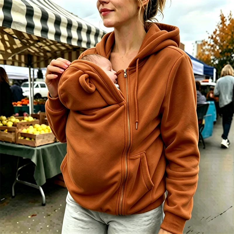 Women’s Maternity Zip-Up Fleece Hoodie with Kangaroo Pouch