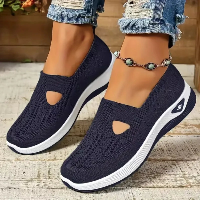 Women's Lightweight Knit Walking Sneakers - Breathable Low-Top Athletic Shoes