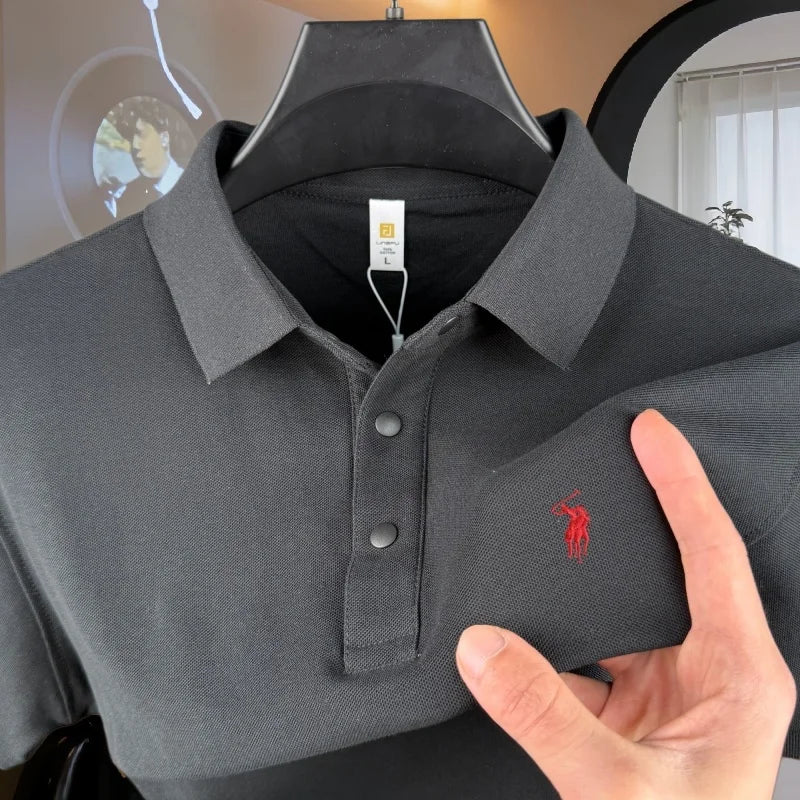 Men's 100% Cotton Short Sleeve Polo Shirt – Embroidered Pony, Breathable Summer Golf Top, Sizes M–4XL, 20+ Colors
