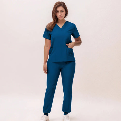 Women's 2025 New Nurse Uniforms V-neck Top Jogger Pants Scrub Sets Surgical