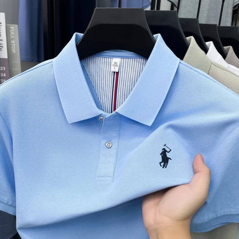 Men's 100% Cotton Short Sleeve Polo Shirt – Embroidered Logo Golf Top | Anti-Wrinkle Summer Casual