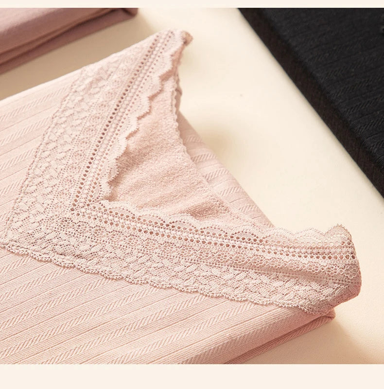 Women's Winter Lace Thermal Underwear Set: Long Sleeve V-Neck Blouse & Slim Fit Pants for Cozy Autumn Style.