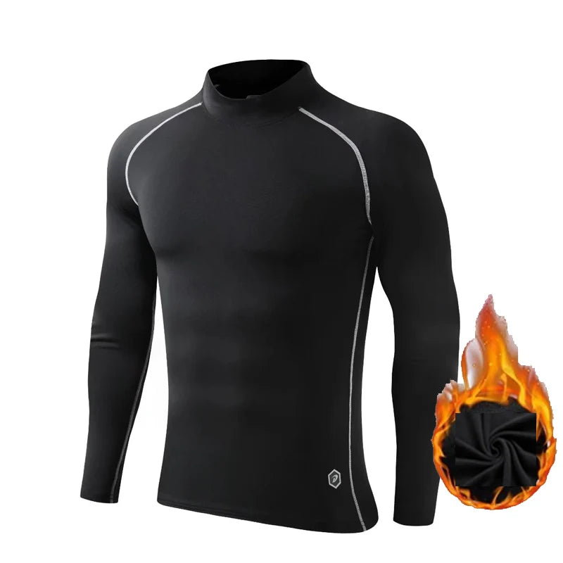 Men's NoEnName_Null Winter Fleece Thermal Underwear Suit - Fitness Clothing Set with Long Shirt and Leggings, Warm Base Layer Compression Sportswear