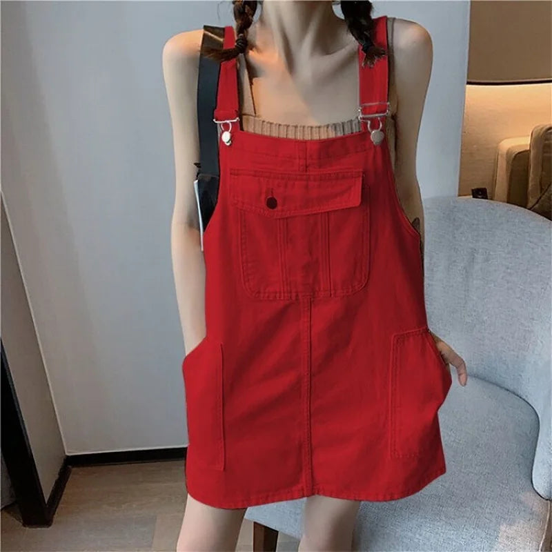 Women's Denim Suspender Mini Dress — Loose A-Line Sleeveless Sundress for Summer