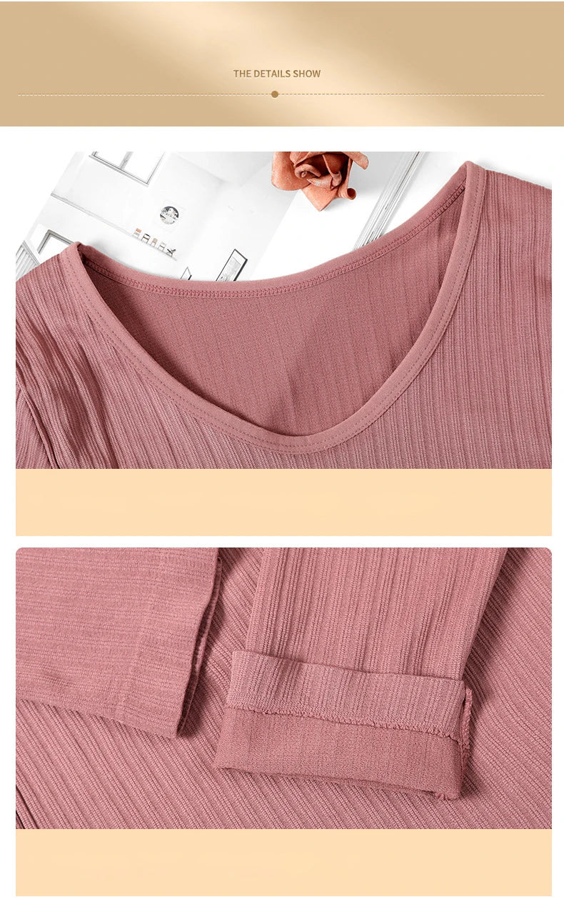 Women's Cozy Chic: Sexy Thermal Long Johns Set Featuring Shaping & Middle Collar