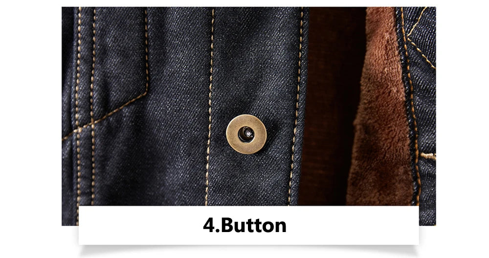 Men's Retro Denim Jacket - Warm Fleece-Lined Punk Streetwear Coat for Winter Adventures.