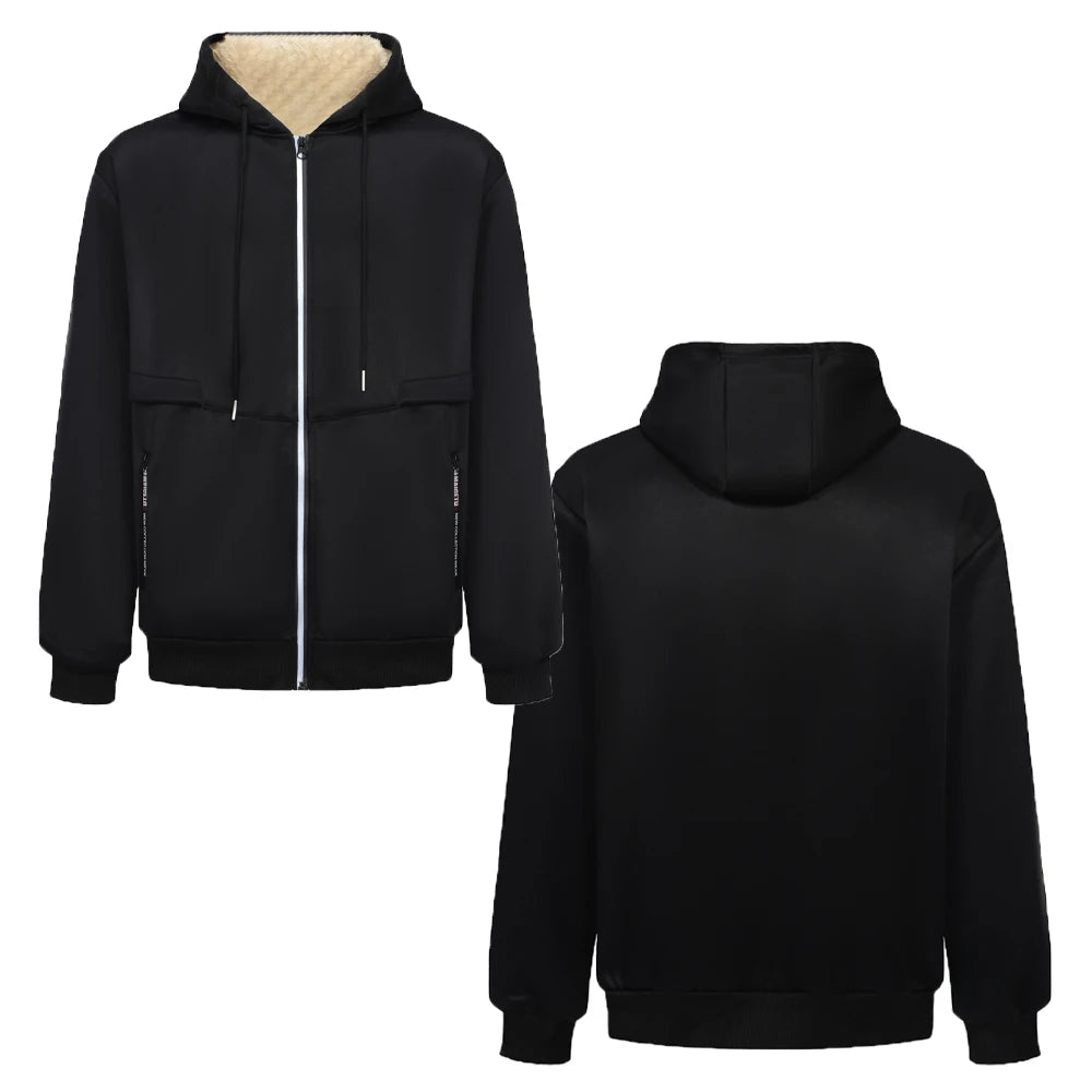 Men's Cashmere Plush Lined Sweatshirt Coat - Warm Zipper Lamb Wool Jacket with Front Pockets