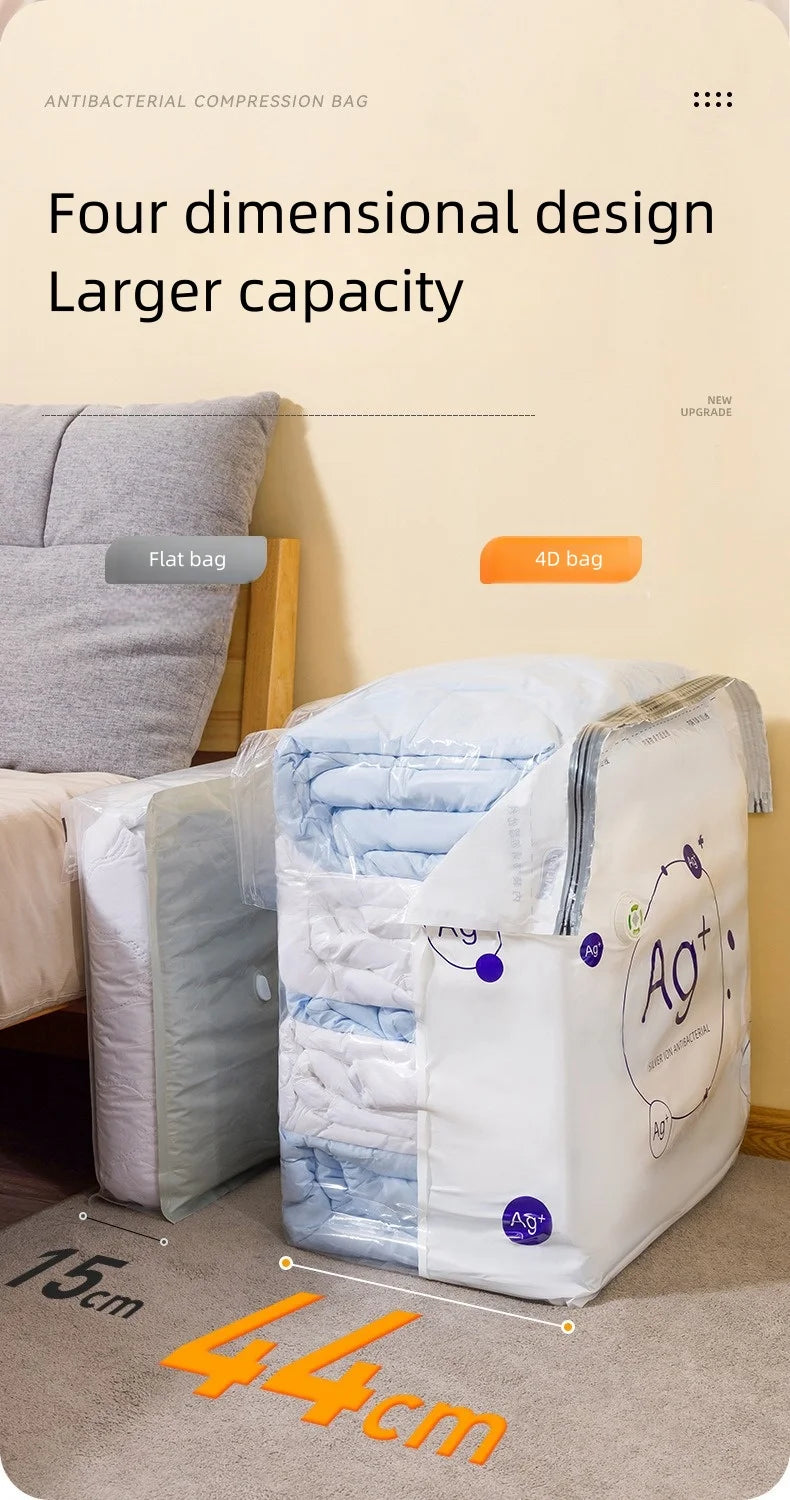 TAILI Antibacterial Vacuum Storage Bags – No-Pump Compression Bags with Ag+ Silver Ion for Clothes & Blankets | Travel & Home Organizer