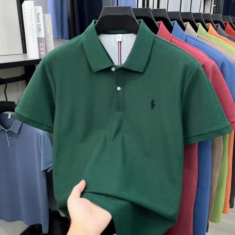 Men's 100% Cotton Short Sleeve Polo Shirt – Embroidered Logo Golf Top | Anti-Wrinkle Summer Casual