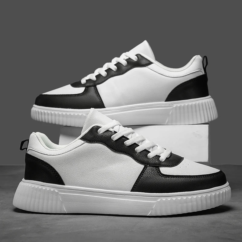 Sxfdneay Men's Colorblock Platform Sneakers – Lightweight Lace-Up Skateboard Shoes, Unisex Fit, Black White