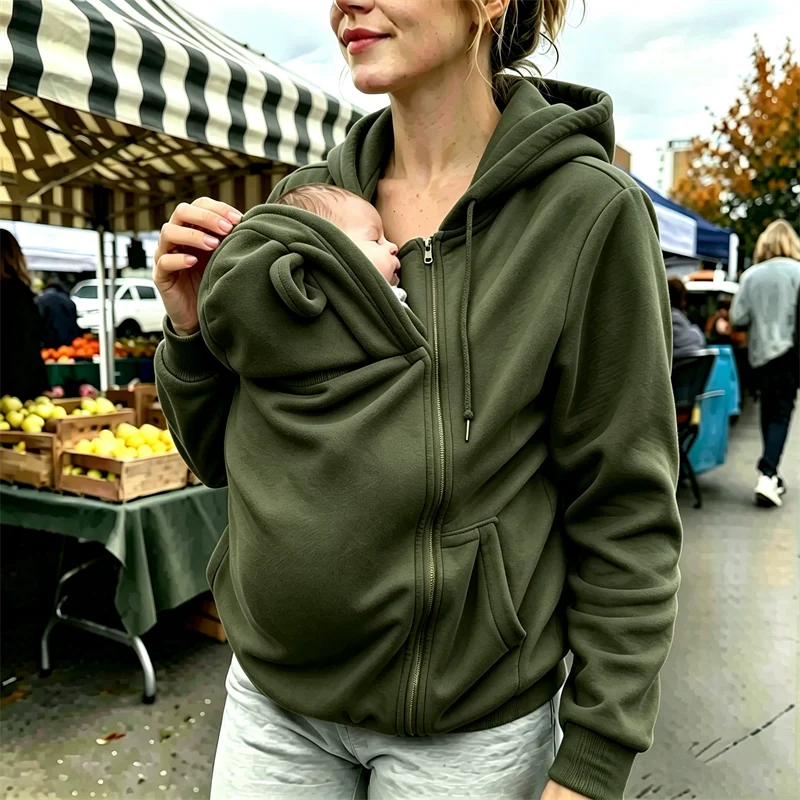 Women’s Maternity Zip-Up Fleece Hoodie with Kangaroo Pouch