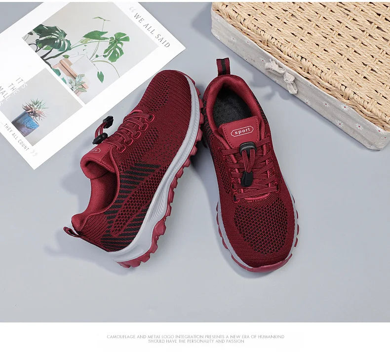 Women's Breathable Running Sneakers - Air Mesh Lace-Up Athletic Shoes - Lightweight Sport
