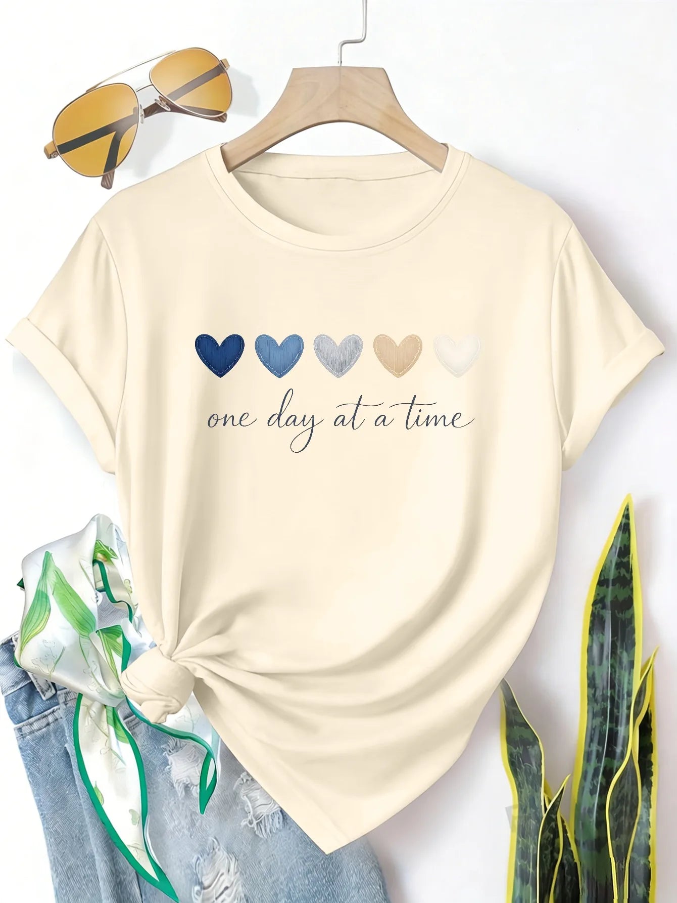 Women's Plus Size Graphic T-Shirt | "One Day At A Time" Casual Loose Fit Tee – Spring & Summer Essential