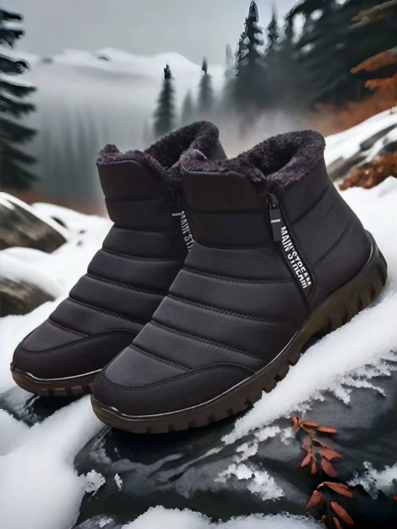 Men's Waterproof Winter Snow Boots – Faux Wool Lined Mid-Calf Zip Ankle Boot | Sizes 6.5–12
