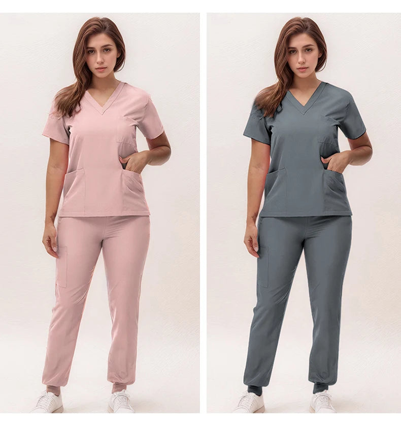 Women's 2025 New Nurse Uniforms: V-Neck Top & Jogger Pants Scrub Set - Experience Ultimate Comfort & Flexibility with 95% Polyester & 5% Spandex for Healthcare Professionals