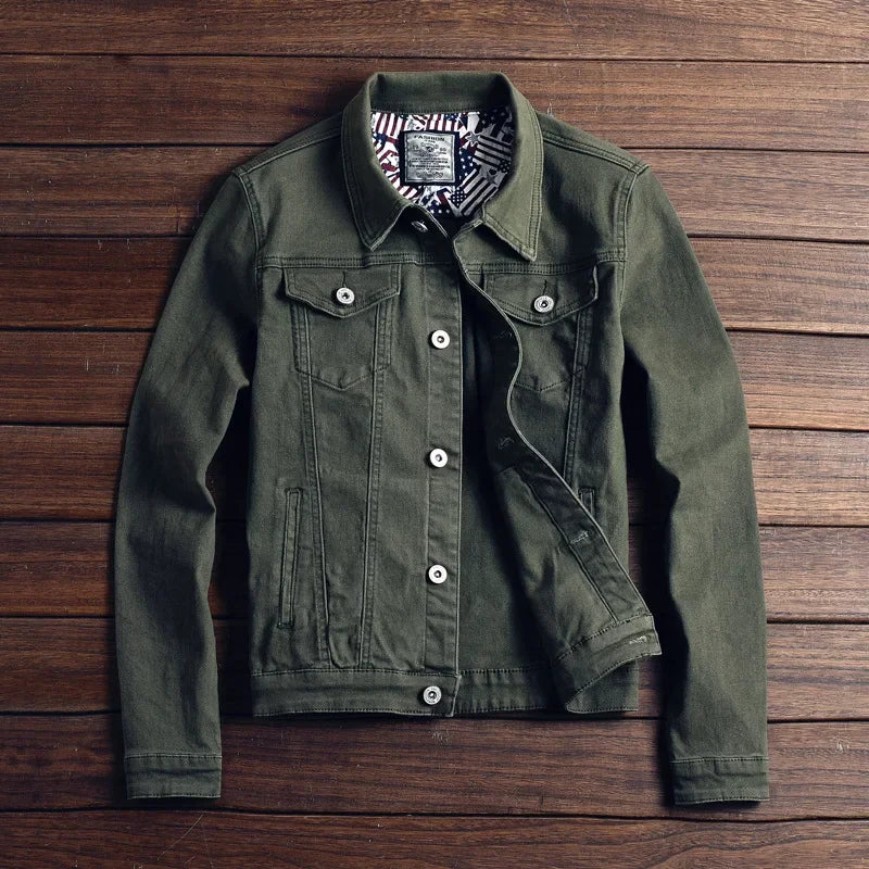 Men's Washed Denim Jacket - Casual Single Breasted Cardigan with Turn Down Collar & Pockets