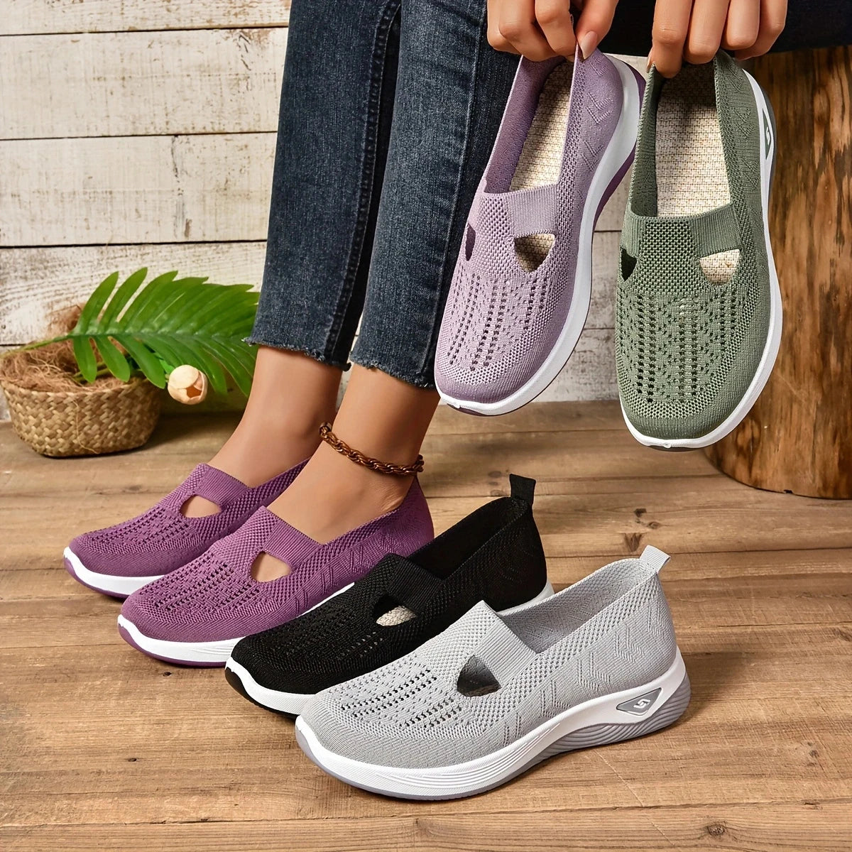 Women's Breathable Mesh Slip-On Sneakers – Lightweight Casual Walking Shoes with Soft Sole & Cutout Design