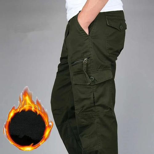 Men's Winter Cargo Pants - Fleece Lined Camo Multi-Pocket"