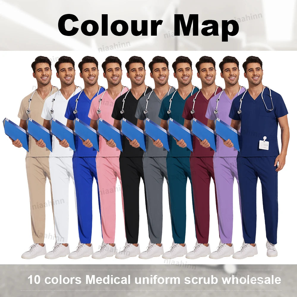 Men's Wholesale Medical Uniforms Scrub Top Pants Sets Nurse Doctor Work