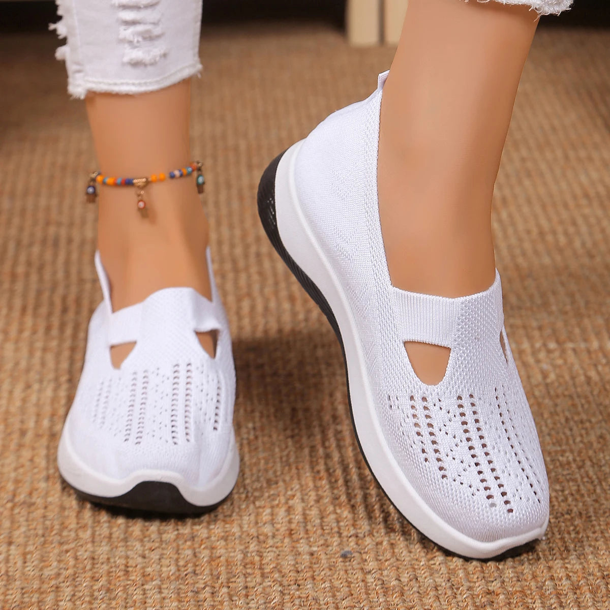 Women's Breathable Mesh Slip-On Sneakers – Lightweight Casual Walking Shoes with Soft Sole & Cutout Design