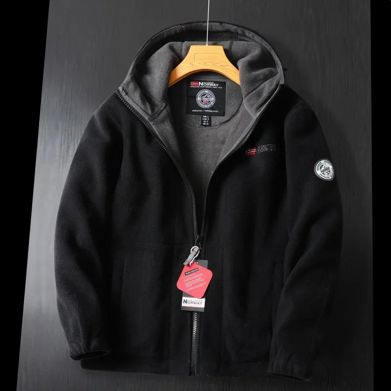 Men's Premium Winter Fleece Jacket - Stylish Hooded Wool Blend Coat for Outdoor Adventures