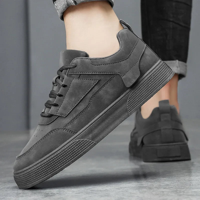YUYAN HAPPY HOUR Men's Street Style Sneakers – Breathable Microfiber Lace-Up Casual Shoes | Spring/Autumn | Black & Grey