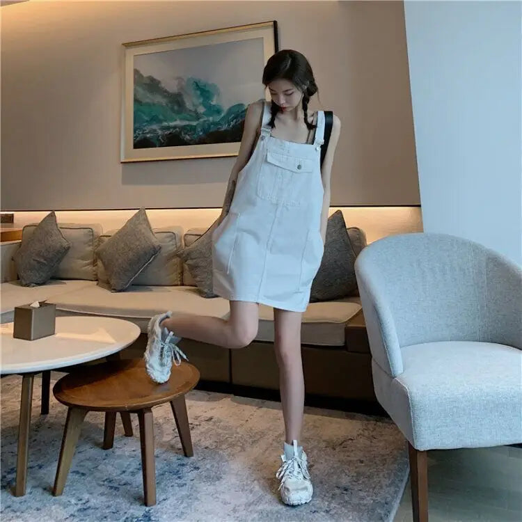 Women's Denim Suspender Mini Dress — Loose A-Line Sleeveless Sundress for Summer