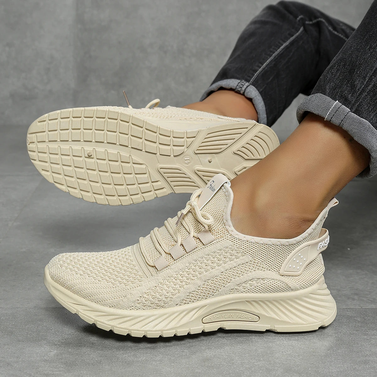 Women's Chunky Platform Sneakers - Lightweight Knit Athletic Shoes with Air Cushion Sole