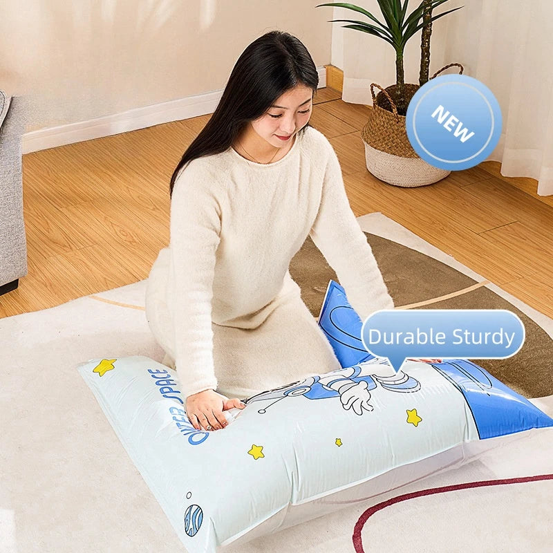 Reusable Vacuum Storage Bags for Clothes – No-Pump Compression Bags for Blankets, Bedding & Travel | Airtight Space Saver Organizer
