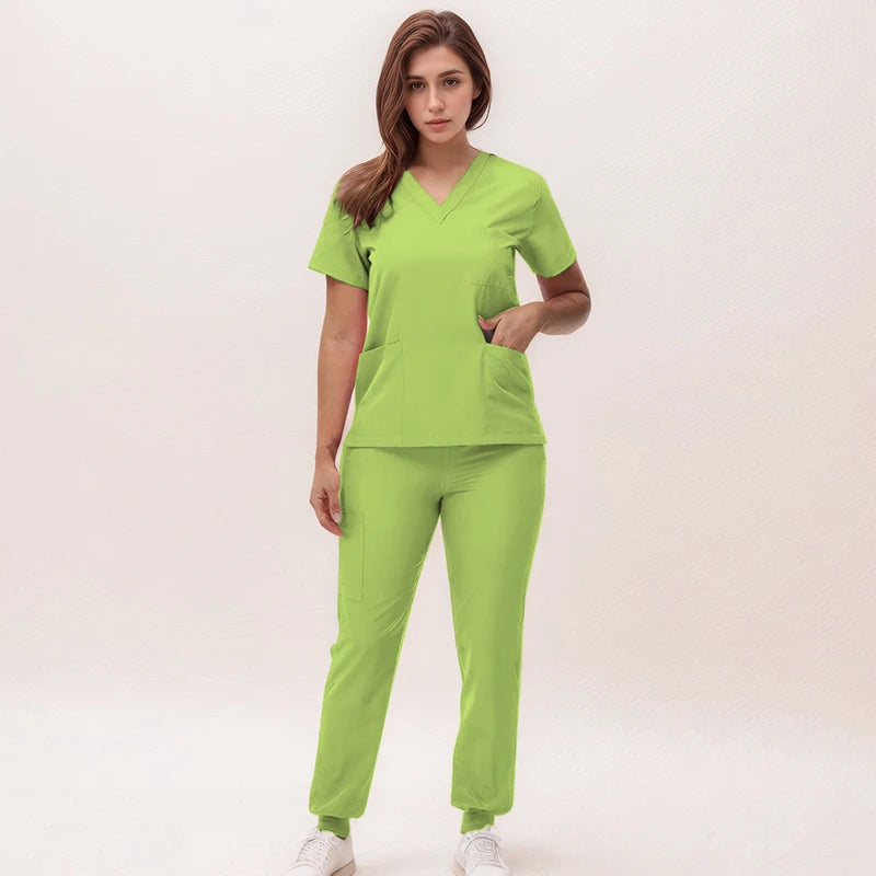 Women's 2025 New Nurse Uniforms: V-Neck Top & Jogger Pants Scrub Set - Experience Ultimate Comfort & Flexibility with 95% Polyester & 5% Spandex for Healthcare Professionals